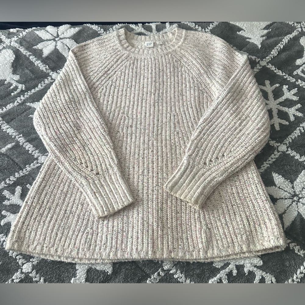 GAP Cream Confetti Speckled Shaker Stitch Ribbed Sweater - Small